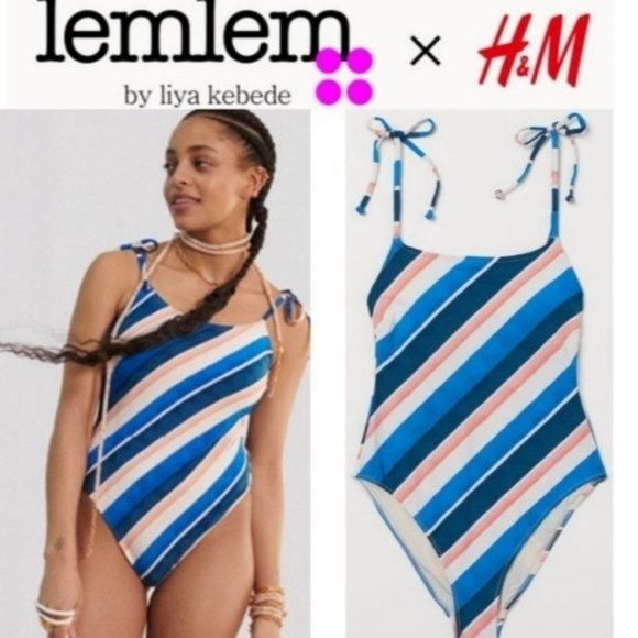 Lemlem x H&M Blue White and Orange Swimsuit - Picture 1 of 3